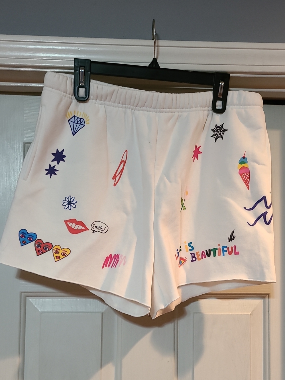 White Graphic Elastic-Waist Women’s Athletic Shorts